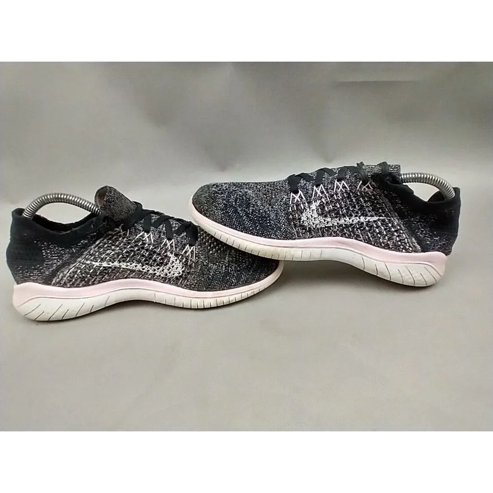 Nike Womens 9.5 Free RN Flyknit 942839-007‎ Black Pink Running Shoes Sneakers